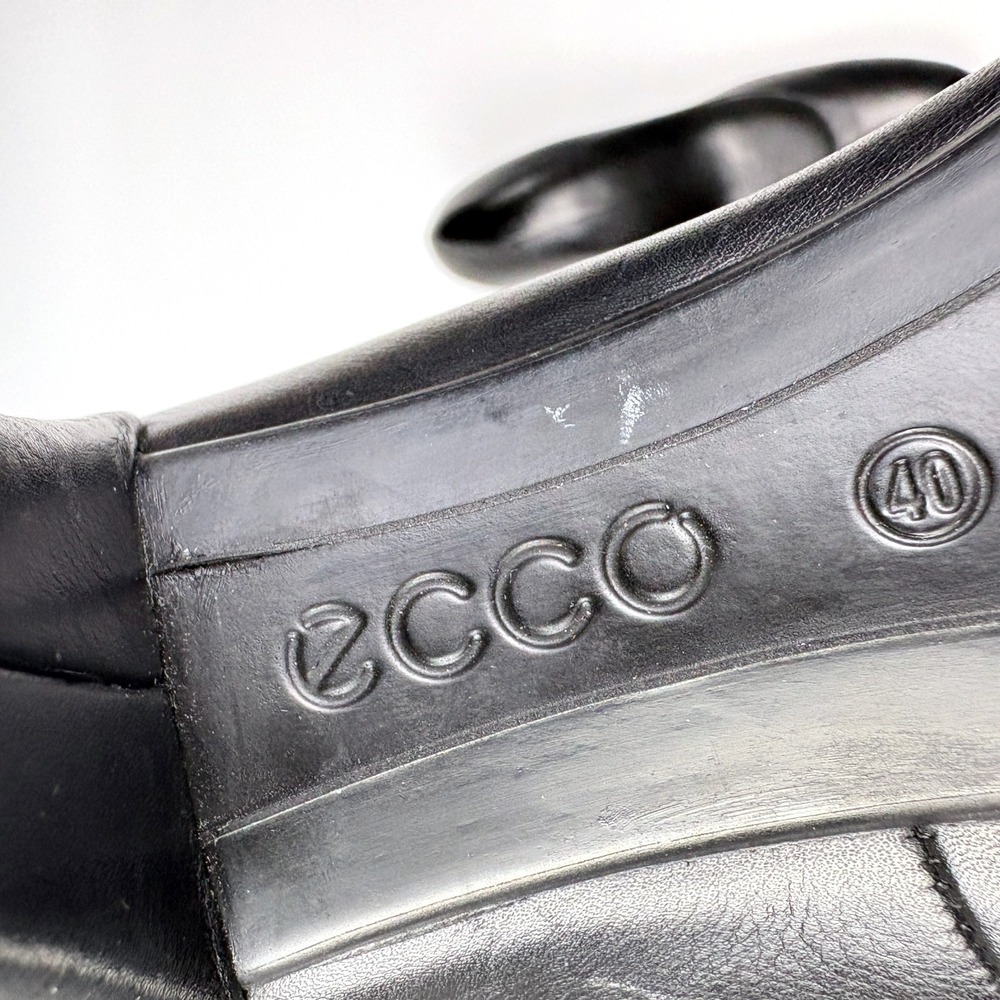 Ecco Black Leather Pumps Sz 40 9 9.5 Danish Style Block Heels Minimalist Career - Picture 9 of 16